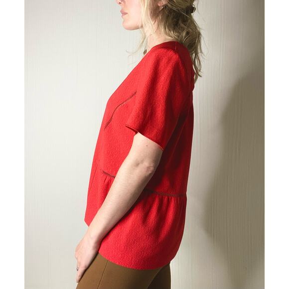 SEZANE Amanda Textured Peek-a-boo Back Red SS Blouse US 42/US 10 - Picture 4 of 11
